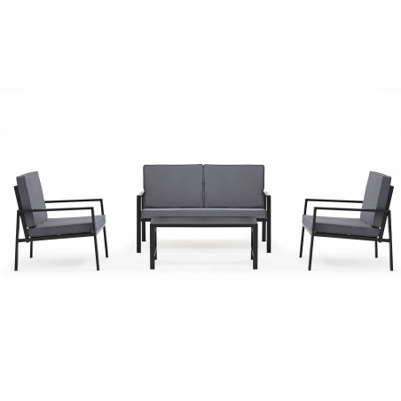 Conjunto de jardín bajo 4 plazas de aluminio compuesto de un sofá, 2 sillones y una mesa de centro