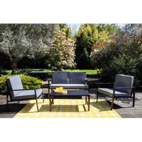 Conjunto de jardín bajo 4 plazas de aluminio compuesto de un sofá, 2 sillones y una mesa de centro