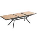 Mesa de jardín extensible rectangular (187/250 x 90 x 77 cm) en aluminio y efecto madera