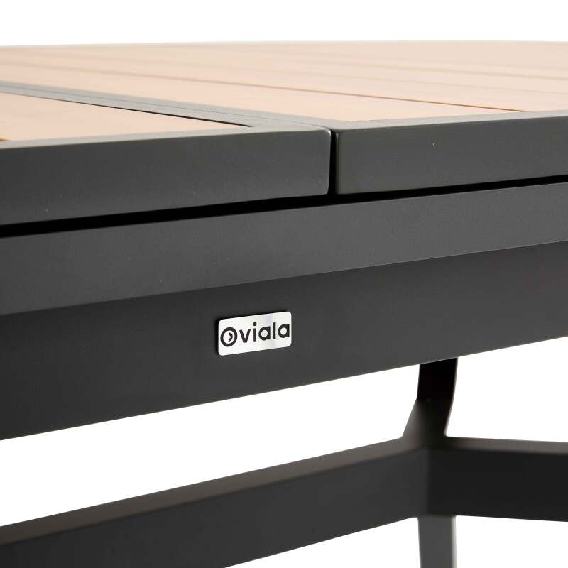 Mesa de jardín extensible rectangular (187/250 x 90 x 77 cm) en aluminio y efecto madera