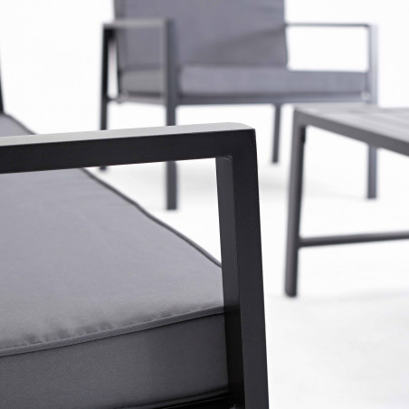 Conjunto de jardín bajo 4 plazas de aluminio compuesto de un sofá, 2 sillones y una mesa de centro