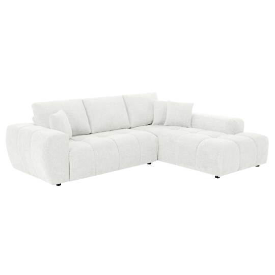 Sofá esquinero de 3 plazas de tela con chaise longue derecha y cojines | Oviala