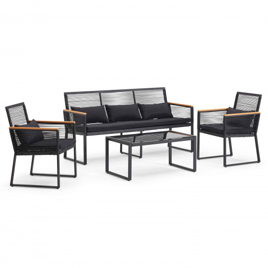 Conjunto de jardín bajo 5 plazas compuesto de un sofá, 2 sillones con reposabrazos y una mesa de centro