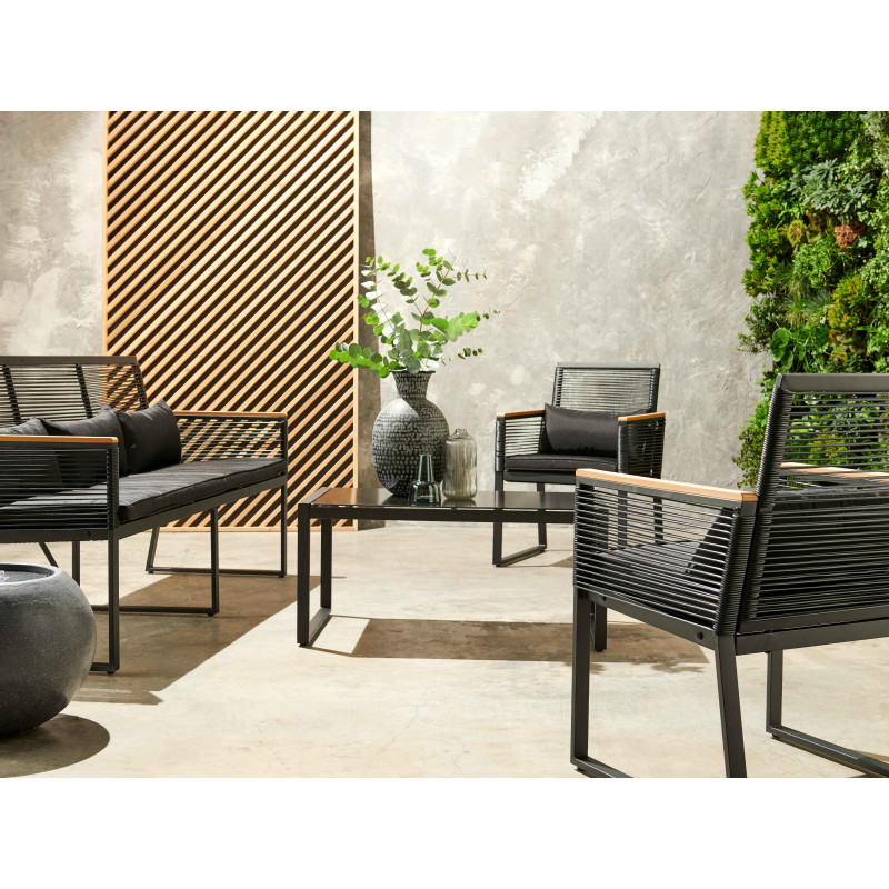 Conjunto de jardín bajo 5 plazas compuesto de un sofá, 2 sillones con reposabrazos y una mesa de centro