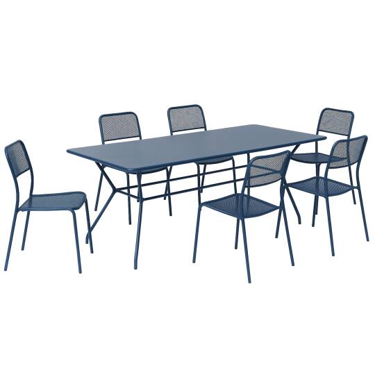 Mesa de jardín rectangular 140 x 80 x 75 cm y 6 sillas de metal.