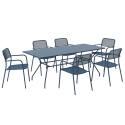 Mesa de jardín rectangular 140 x 80 x 75 cm y 6 sillas con reposabrazos de metal