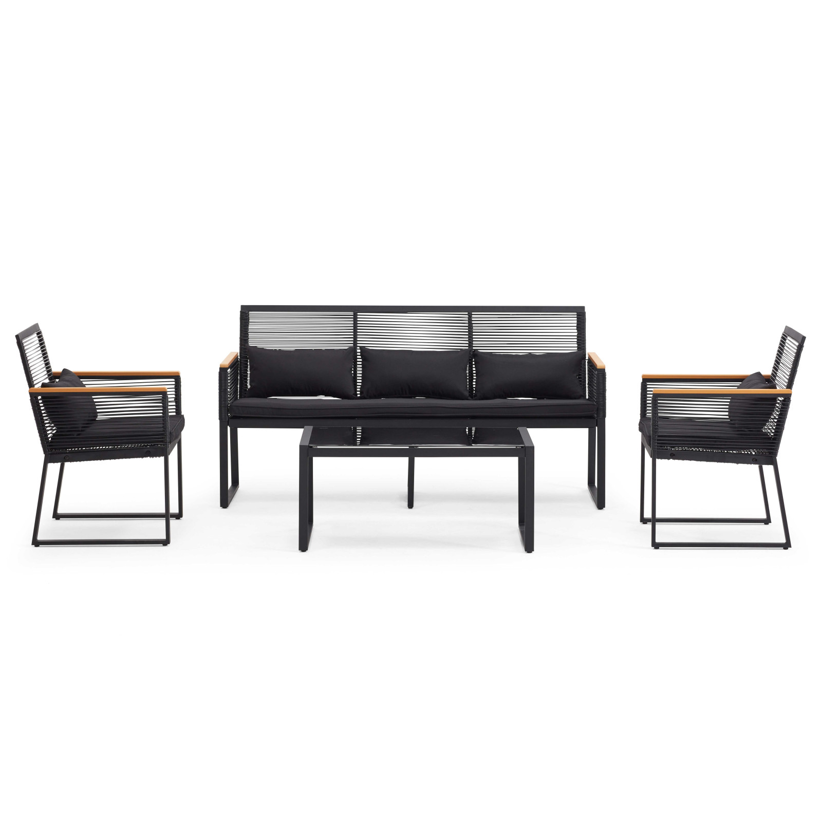 Conjunto de jardín bajo 5 plazas compuesto de un sofá, 2 sillones con reposabrazos y una mesa de centro