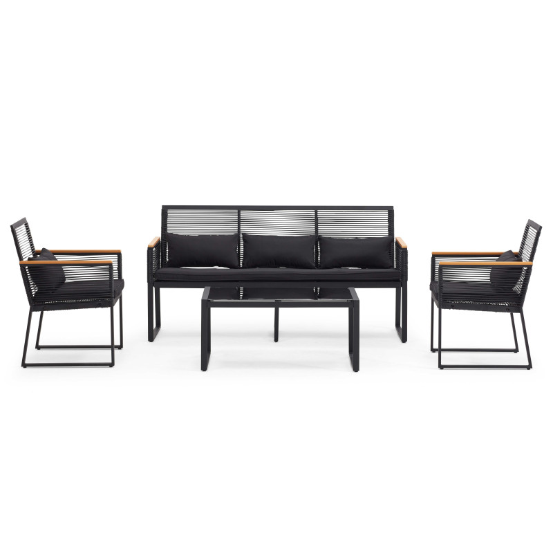 Conjunto de jardín bajo 5 plazas compuesto de un sofá, 2 sillones con reposabrazos y una mesa de centro