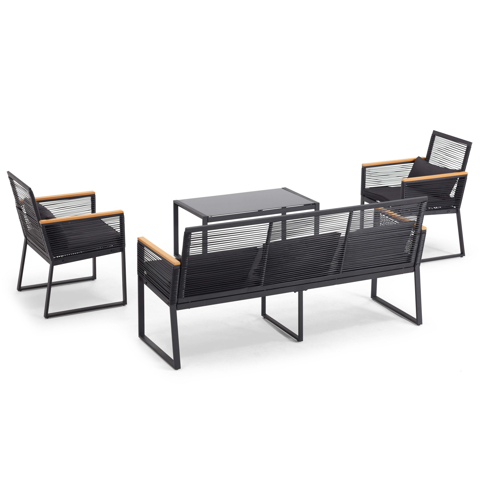 Conjunto de jardín bajo 5 plazas compuesto de un sofá, 2 sillones con reposabrazos y una mesa de centro