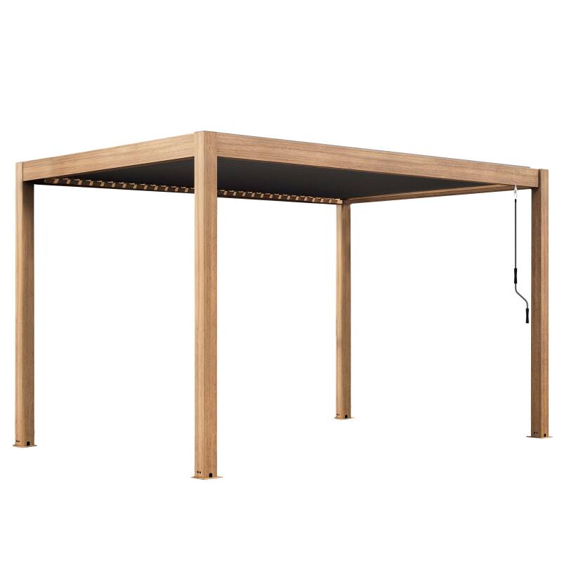 Pérgola bioclimática autoportante 4x3 m aluminio imitación madera 1,2 o 3 persianas