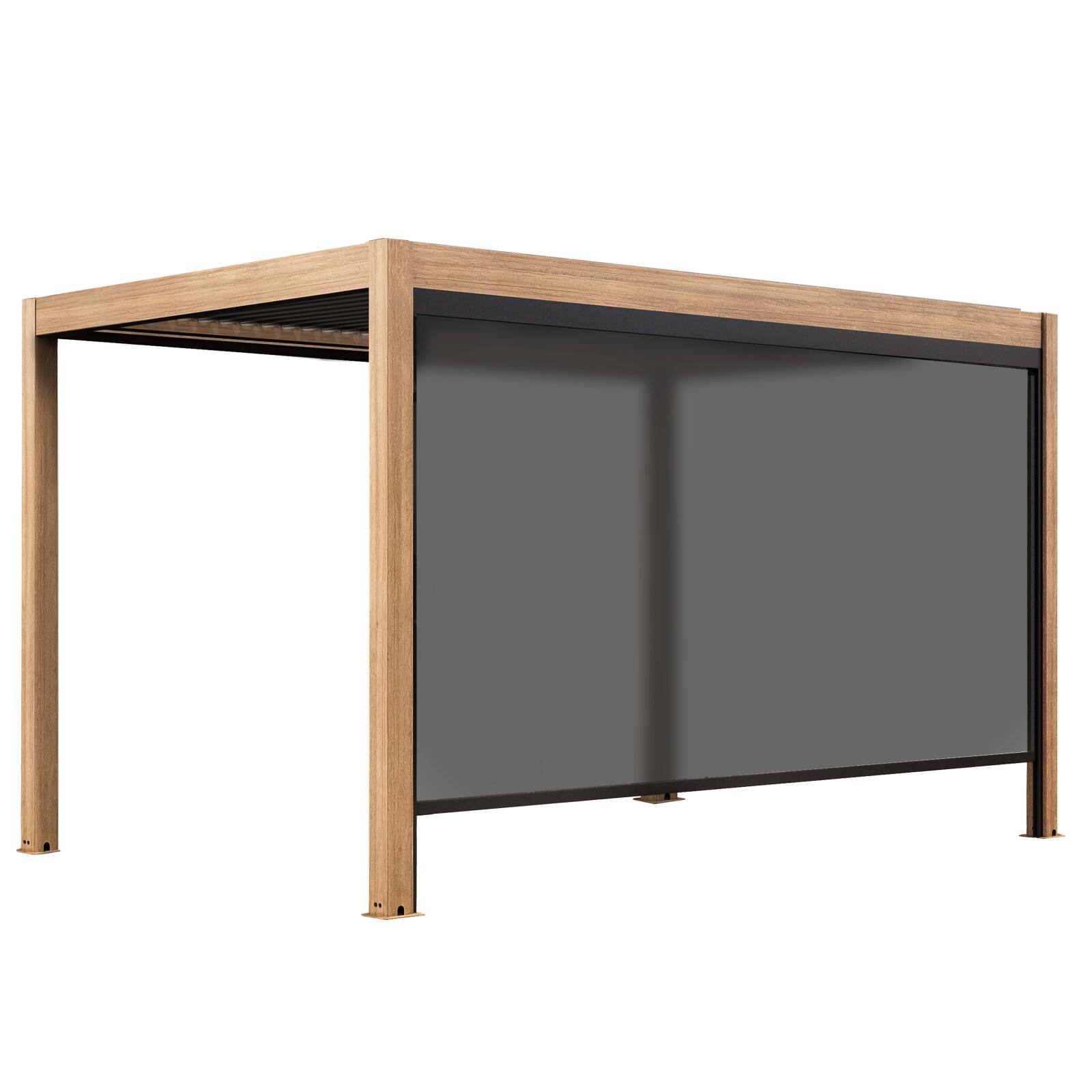 Pérgola bioclimática autoportante 4x3m motorizada/iluminada con techo de aluminio gris efecto madera de 1, 2 o 3 persianas