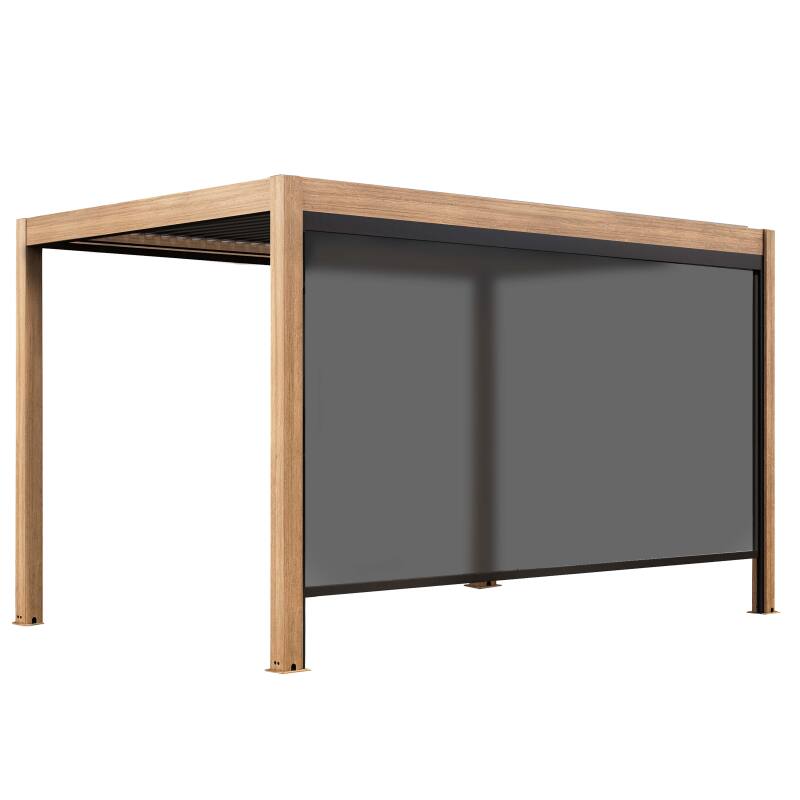 Pérgola bioclimática autoportante 4x3m motorizada/iluminada con techo de aluminio gris efecto madera de 1, 2 o 3 persianas