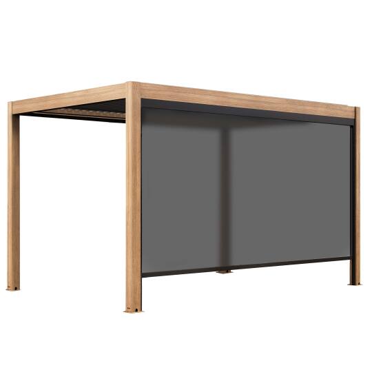 Pérgola bioclimática autoportante 4x3m motorizada/iluminada con techo de aluminio gris efecto madera de 1, 2 o 3 persianas