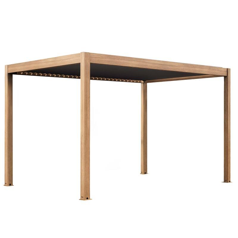 Pérgola bioclimática autoportante 4x3m motorizada/iluminada con techo de aluminio gris efecto madera de 1, 2 o 3 persianas