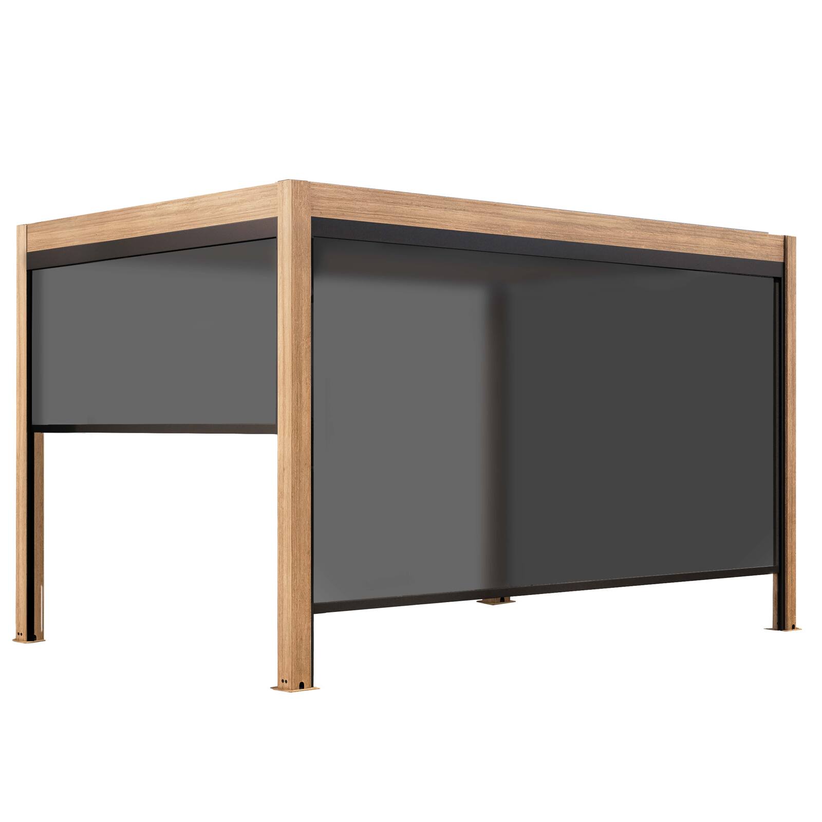 Pérgola bioclimática autoportante 4x3m motorizada/iluminada con techo de aluminio gris efecto madera de 1, 2 o 3 persianas