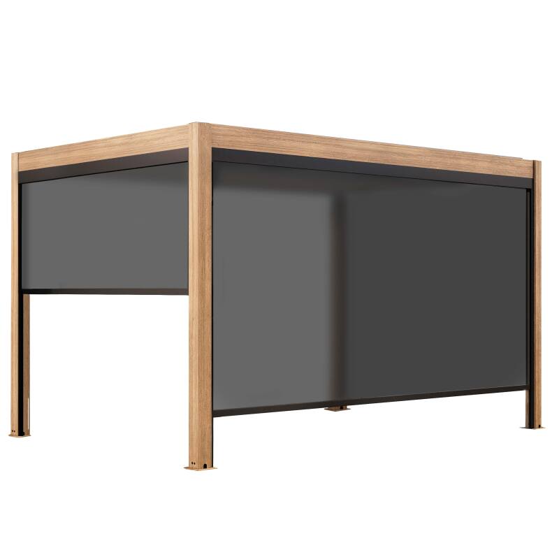 Pérgola bioclimática autoportante 4x3m motorizada/iluminada con techo de aluminio gris efecto madera de 1, 2 o 3 persianas