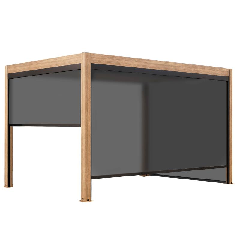 Pérgola bioclimática autoportante 4x3m motorizada/iluminada con techo de aluminio gris efecto madera de 1, 2 o 3 persianas