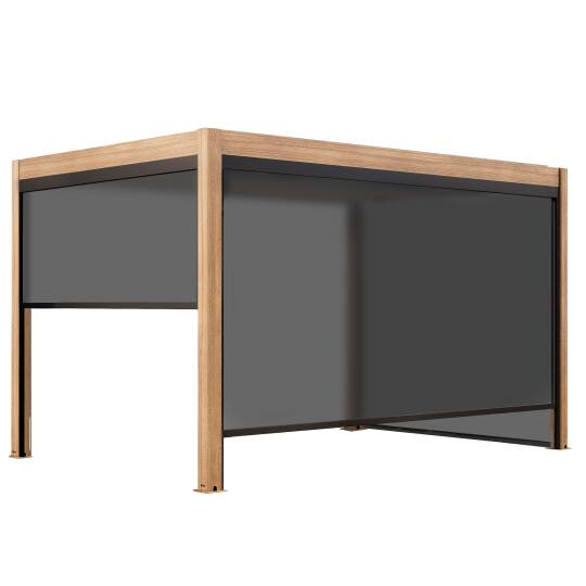 Pérgola bioclimática autoportante 4x3m motorizada/iluminada con techo de aluminio gris efecto madera de 1, 2 o 3 persianas