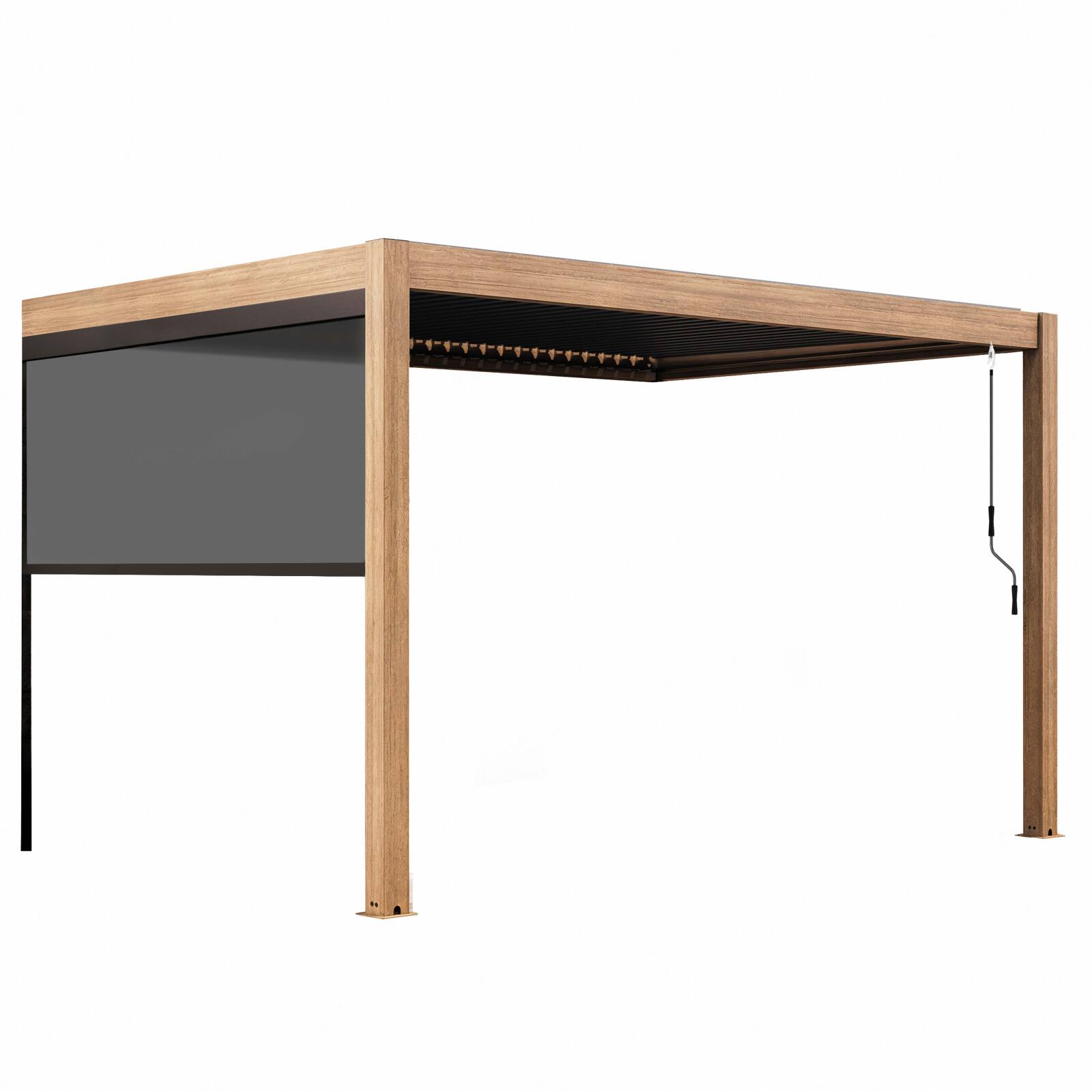 Pérgola bioclimática adosada 4x3m aluminio imitación madera de 1, 2 o 3 persianas