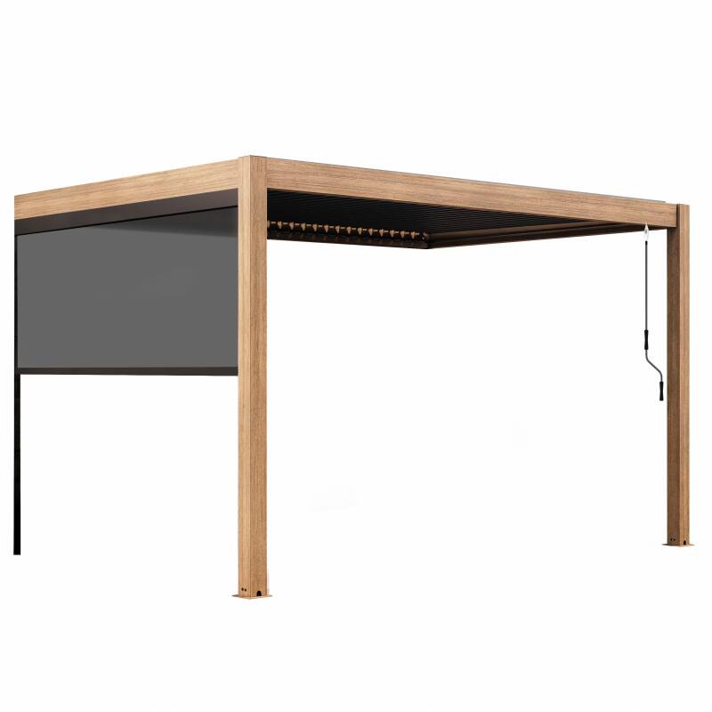 Pérgola bioclimática adosada 4x3m aluminio imitación madera de 1, 2 o 3 persianas