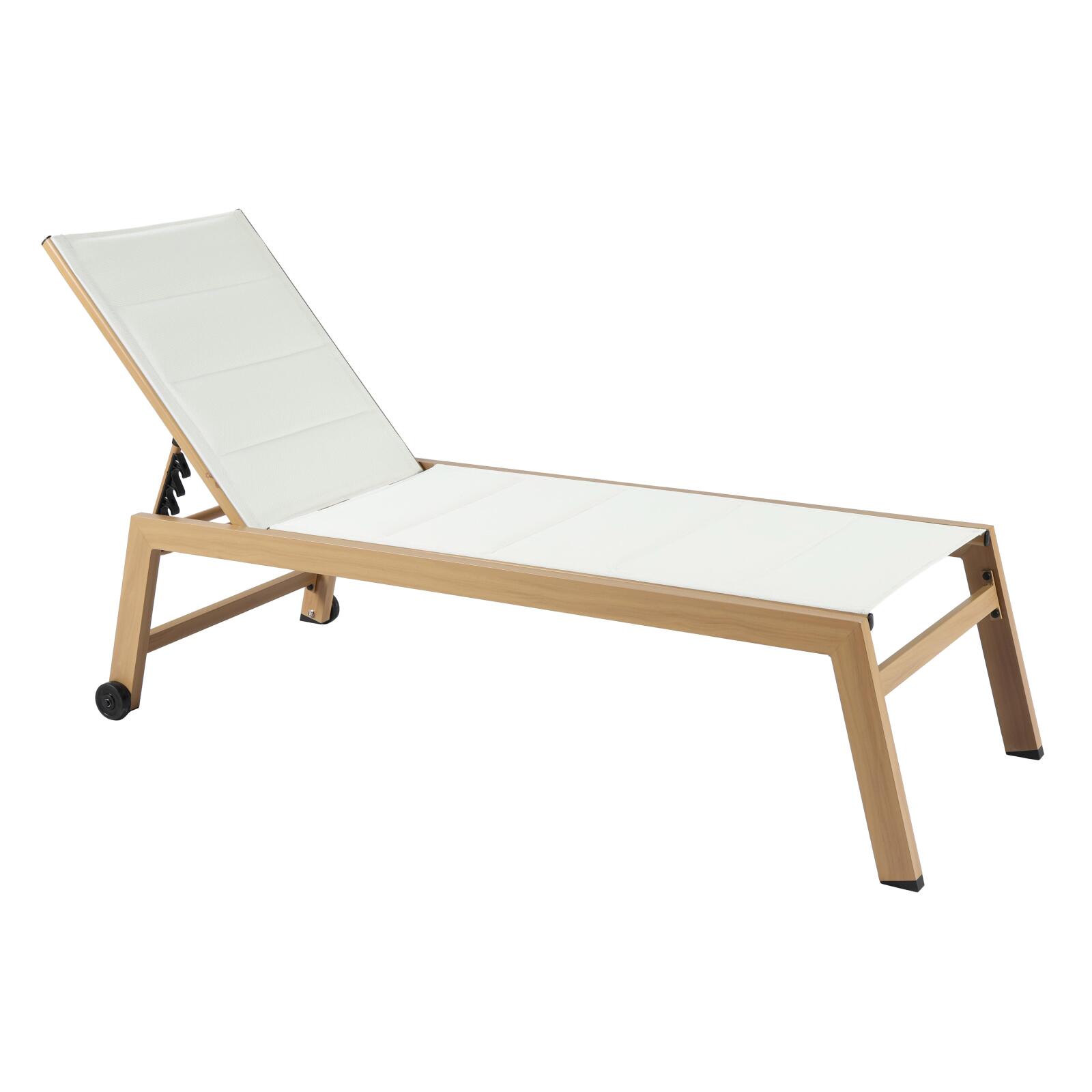 Conjunto de 2 tumbonas de aluminio efecto madera con ruedas, reclinables 5 posiciones