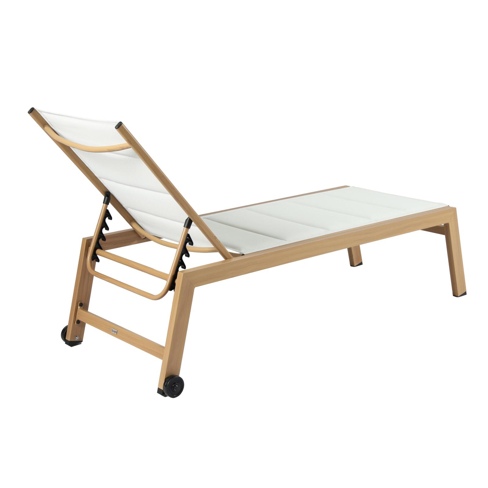 Conjunto de 2 tumbonas de aluminio efecto madera con ruedas, reclinables 5 posiciones