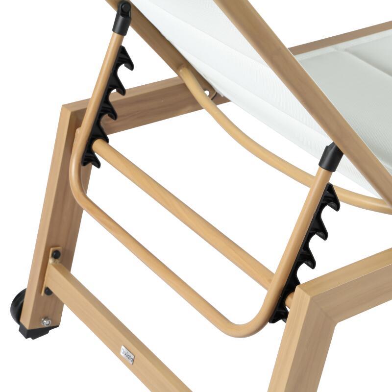 Conjunto de 2 tumbonas de aluminio efecto madera con ruedas, reclinables 5 posiciones