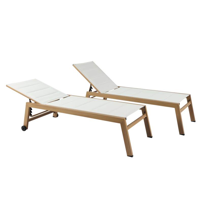 Conjunto de 2 tumbonas de aluminio efecto madera con ruedas, reclinables 5 posiciones