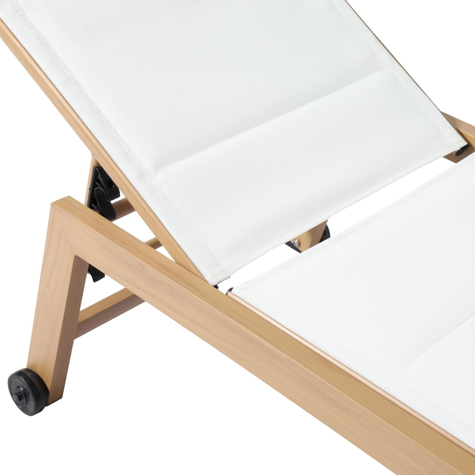 Conjunto de 2 tumbonas de aluminio efecto madera con ruedas, reclinables 5 posiciones