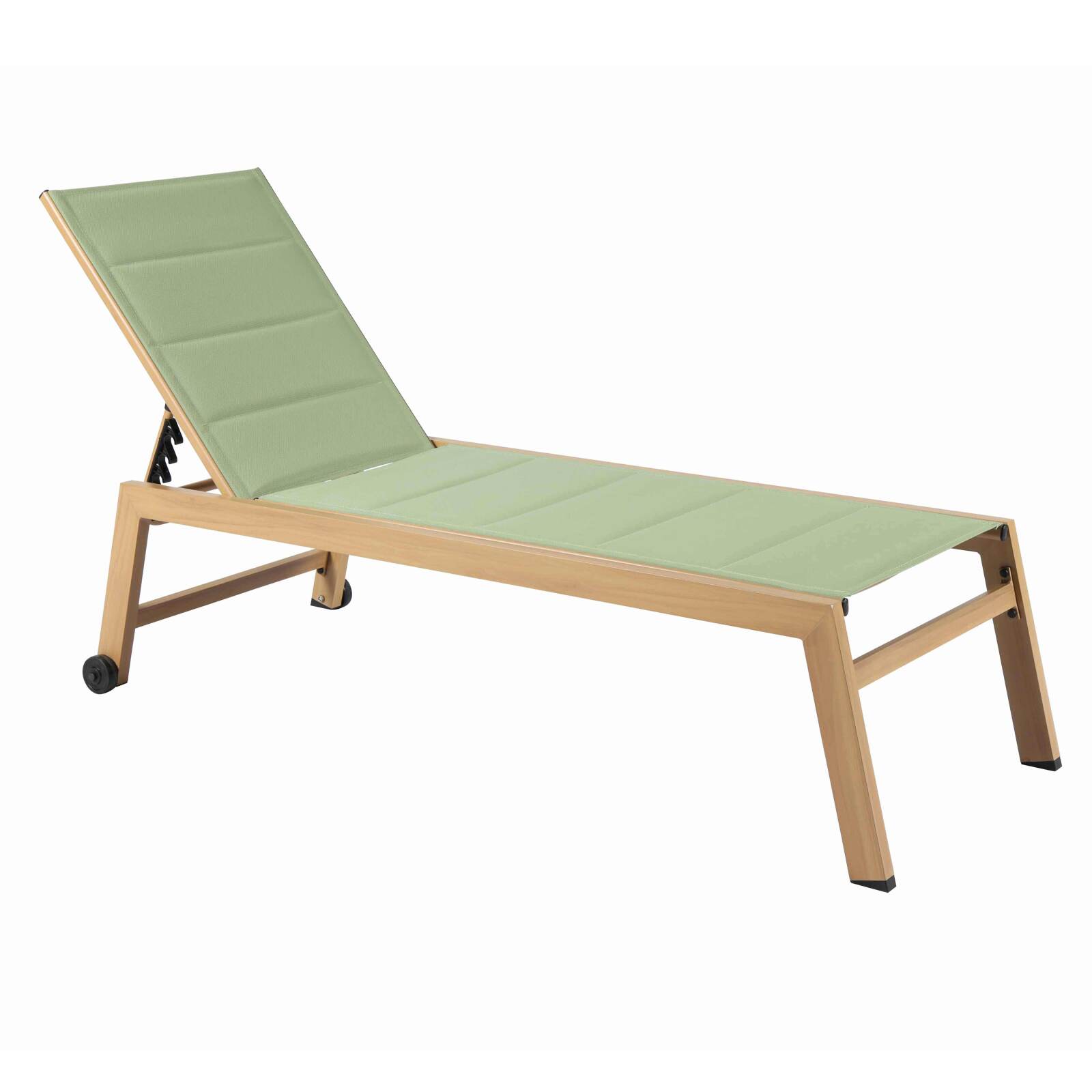 Conjunto de 2 tumbonas de aluminio efecto madera con ruedas, reclinables 5 posiciones