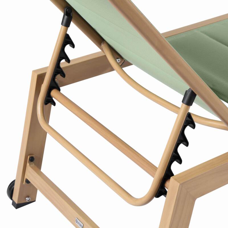 Conjunto de 2 tumbonas de aluminio efecto madera con ruedas, reclinables 5 posiciones