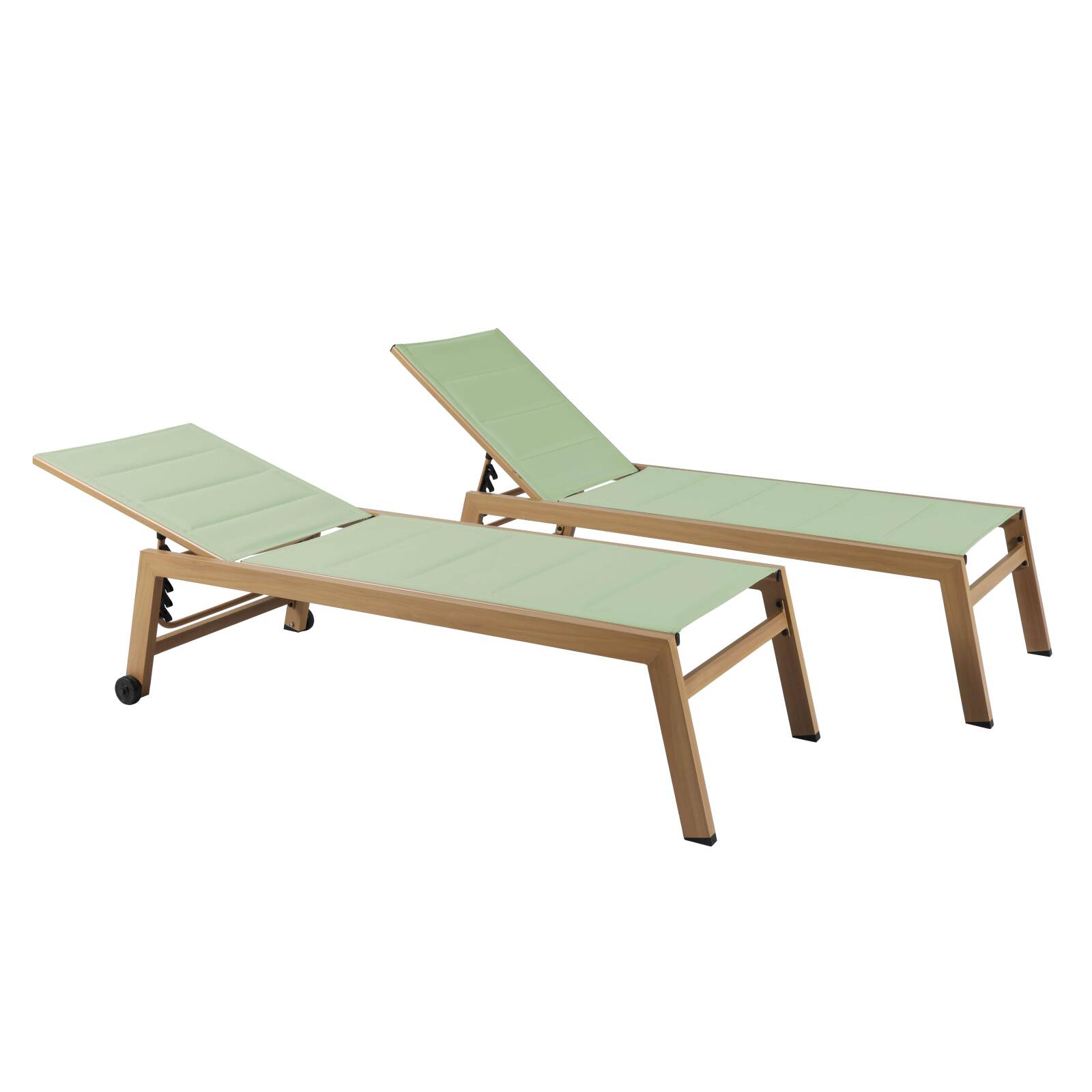Conjunto de 2 tumbonas de aluminio efecto madera con ruedas, reclinables 5 posiciones