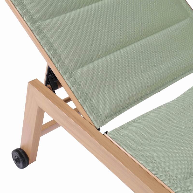 Conjunto de 2 tumbonas de aluminio efecto madera con ruedas, reclinables 5 posiciones