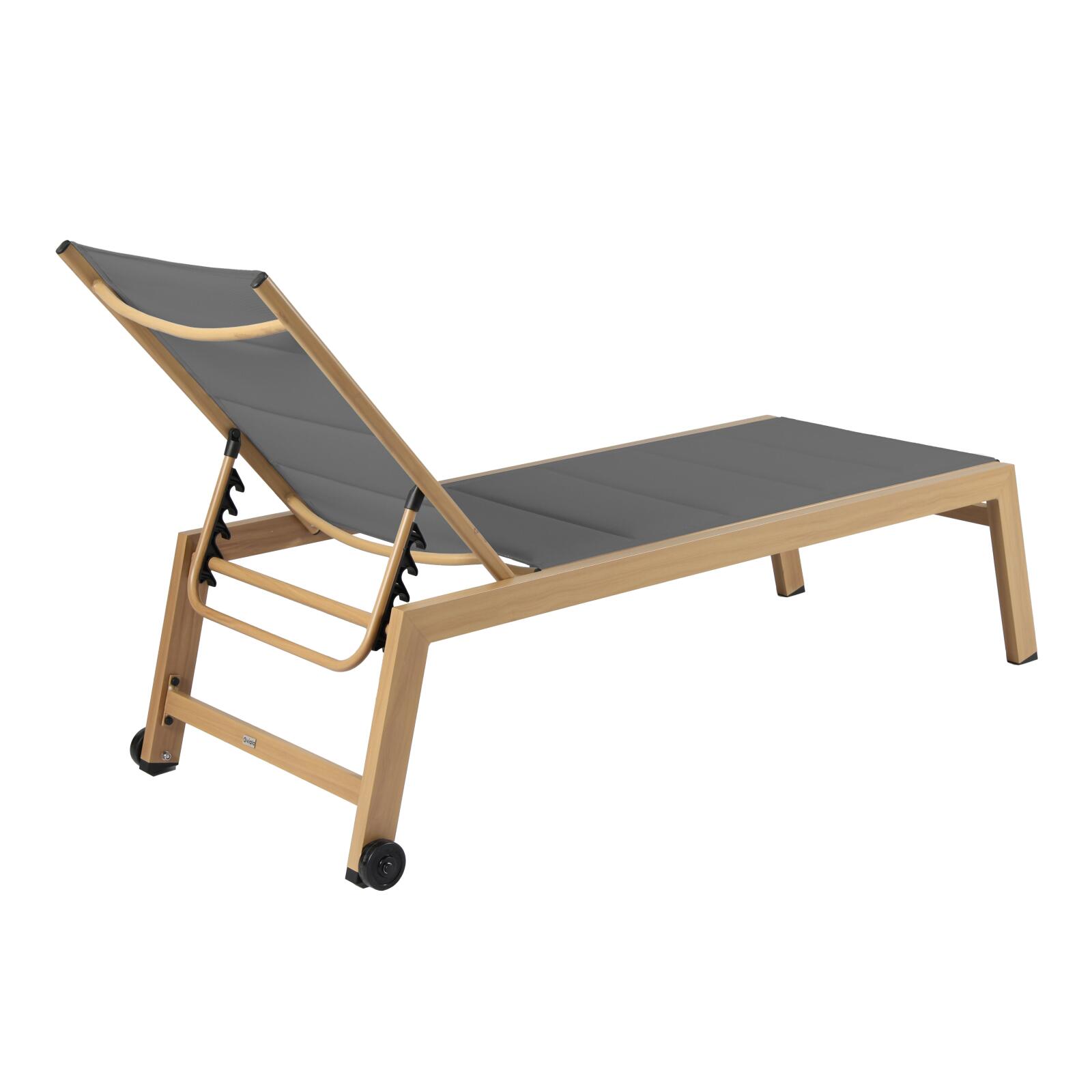 Conjunto de 2 tumbonas de aluminio efecto madera con ruedas, reclinables 5 posiciones