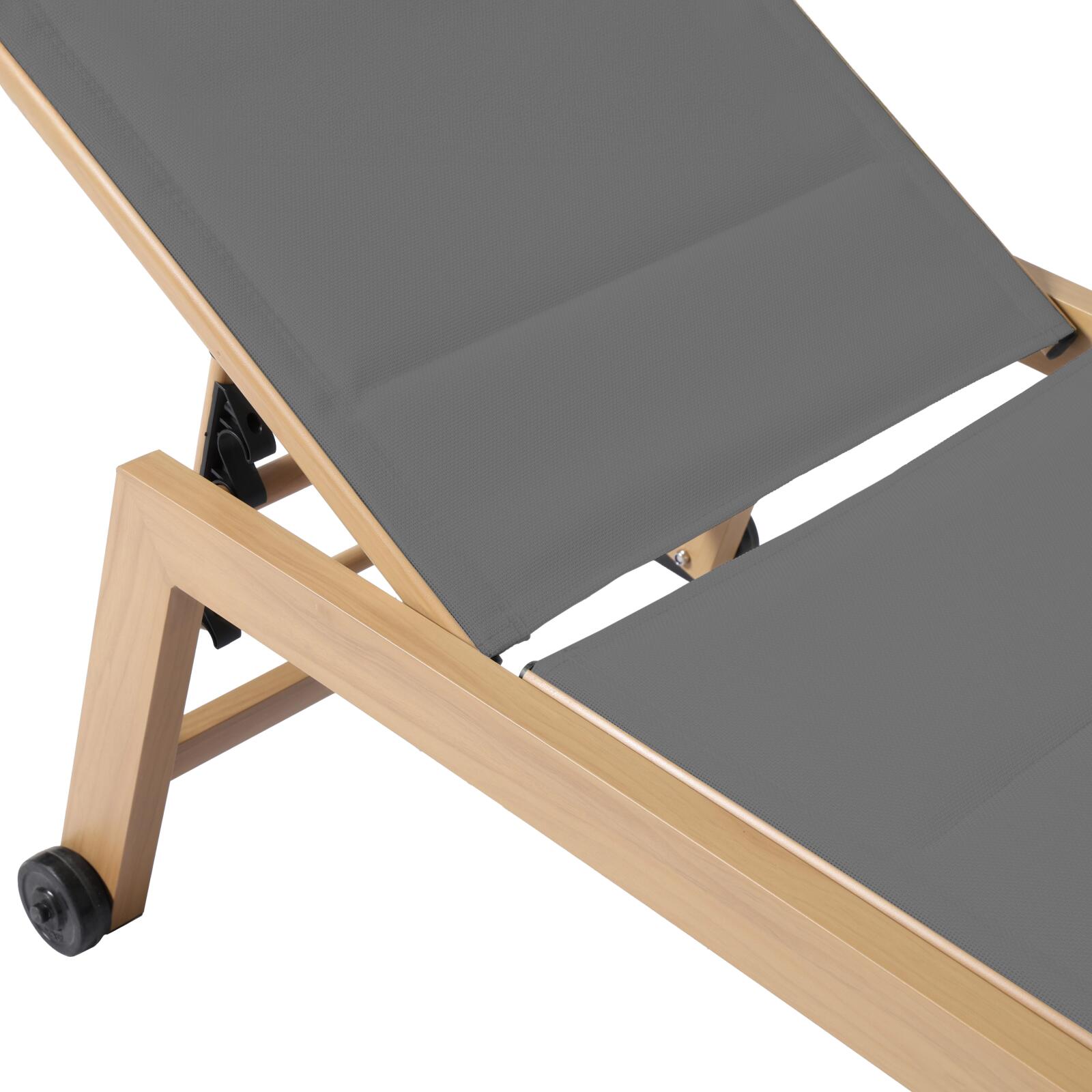 Conjunto de 2 tumbonas de aluminio efecto madera con ruedas, reclinables 5 posiciones