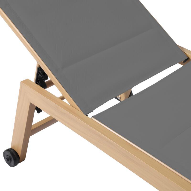 Conjunto de 2 tumbonas de aluminio efecto madera con ruedas, reclinables 5 posiciones