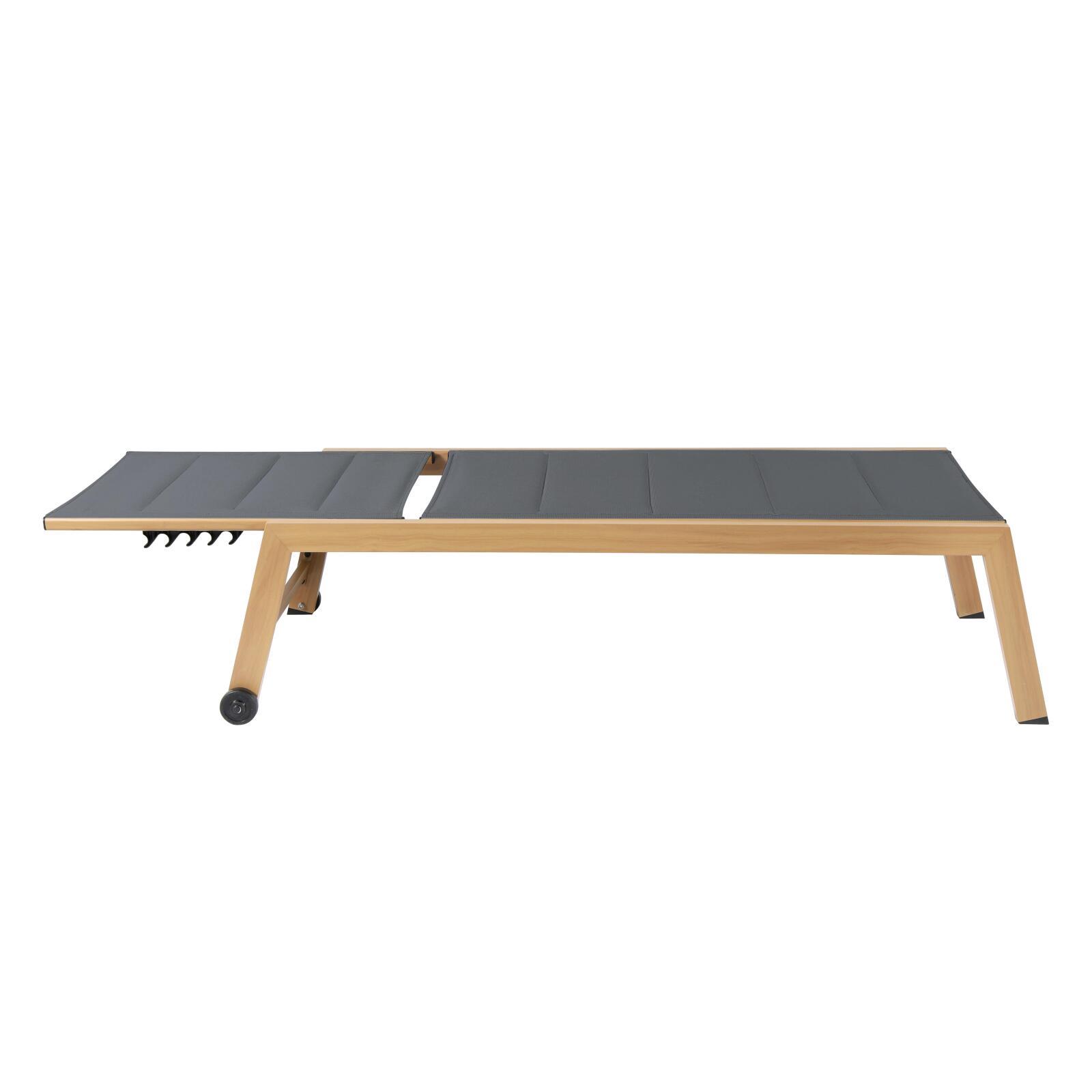 Conjunto de 2 tumbonas de aluminio efecto madera con ruedas, reclinables 5 posiciones