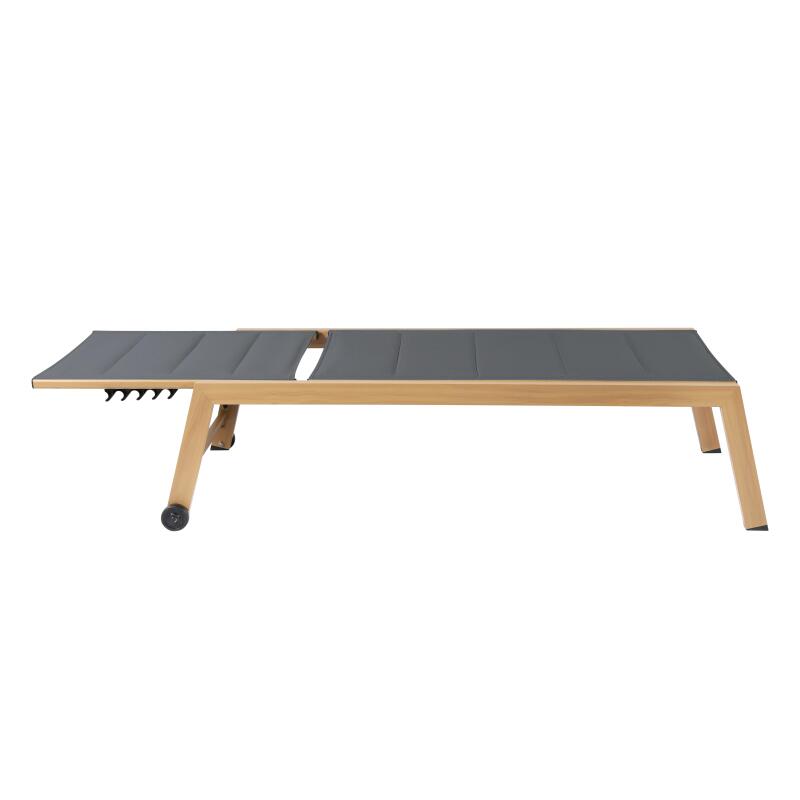 Conjunto de 2 tumbonas de aluminio efecto madera con ruedas, reclinables 5 posiciones