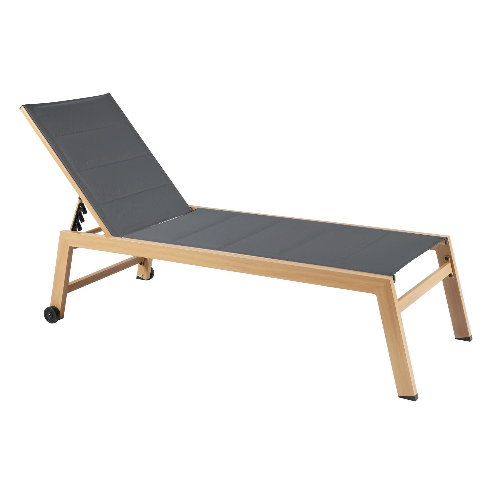 Conjunto de 2 tumbonas de aluminio efecto madera con ruedas, reclinables 5 posiciones