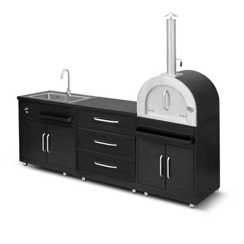 Cocina exterior de acero de 3 elementos con horno para pizzas