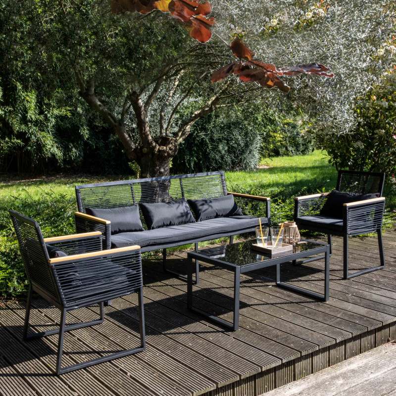 Conjunto de jardín bajo 5 plazas compuesto de un sofá, 2 sillones con reposabrazos y una mesa de centro