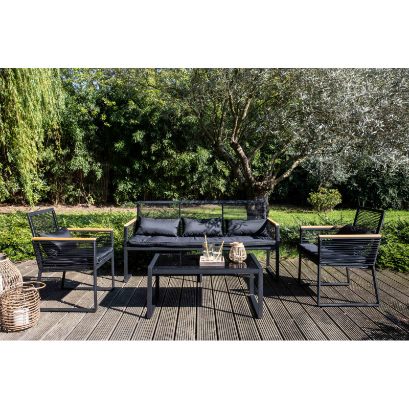 Conjunto de jardín bajo 5 plazas compuesto de un sofá, 2 sillones con reposabrazos y una mesa de centro