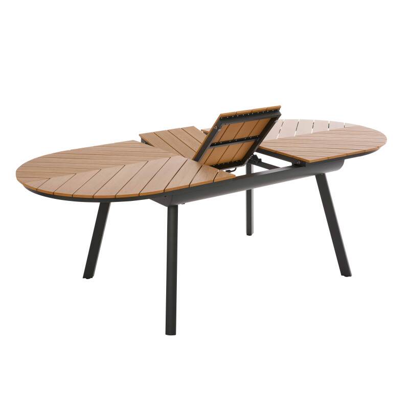 Mesa de jardín extensible rectangular (180/220 x 100 x 76 cm) en aluminio y polimadera 