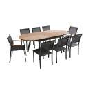 Mesa de jardín extensible rectangular en polimadera 180/220 cm con 6 sillas y 2 sillas con reposabrazos