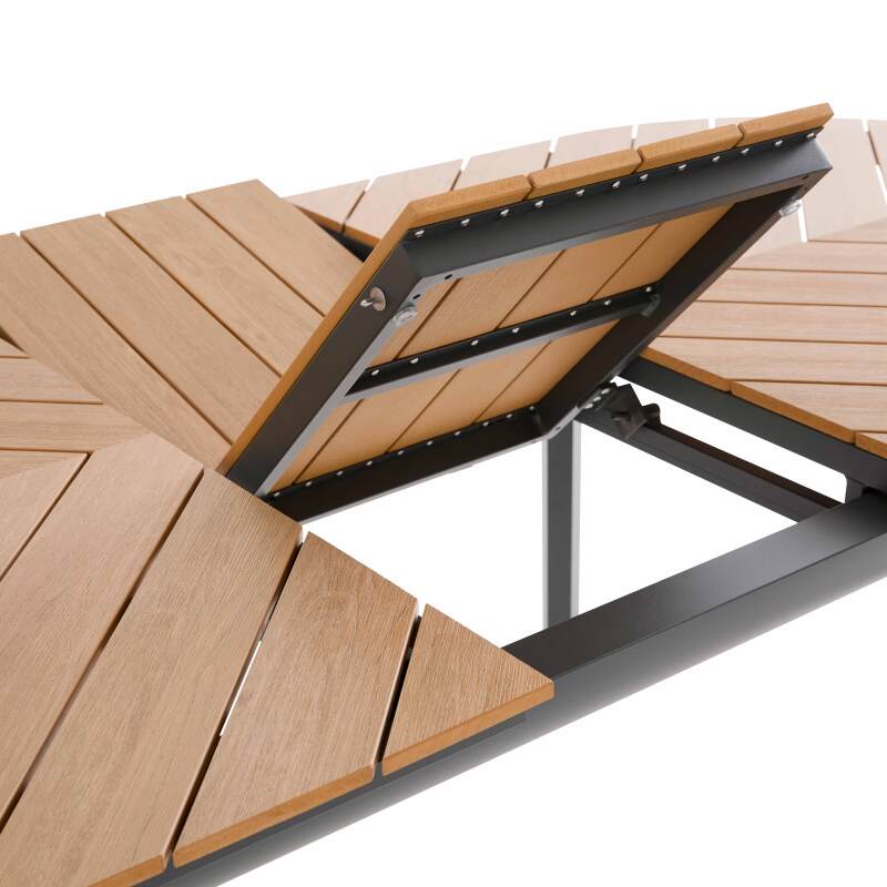 Mesa de jardín extensible rectangular en polimadera 180/220 cm con 6 sillas y 2 sillas con reposabrazos