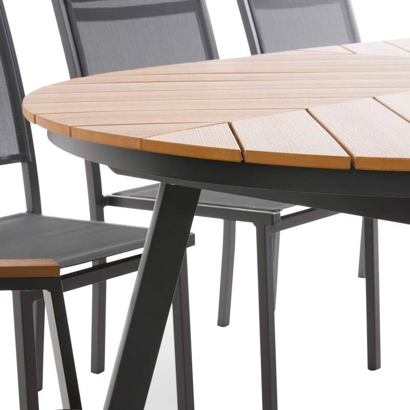 Mesa de jardín extensible rectangular en polimadera 180/220 cm con 6 sillas y 2 sillas con reposabrazos