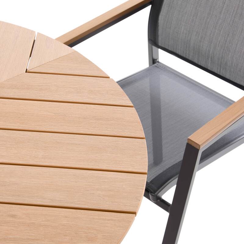 Mesa de jardín extensible rectangular en polimadera 180/220 cm con 6 sillas y 2 sillas con reposabrazos