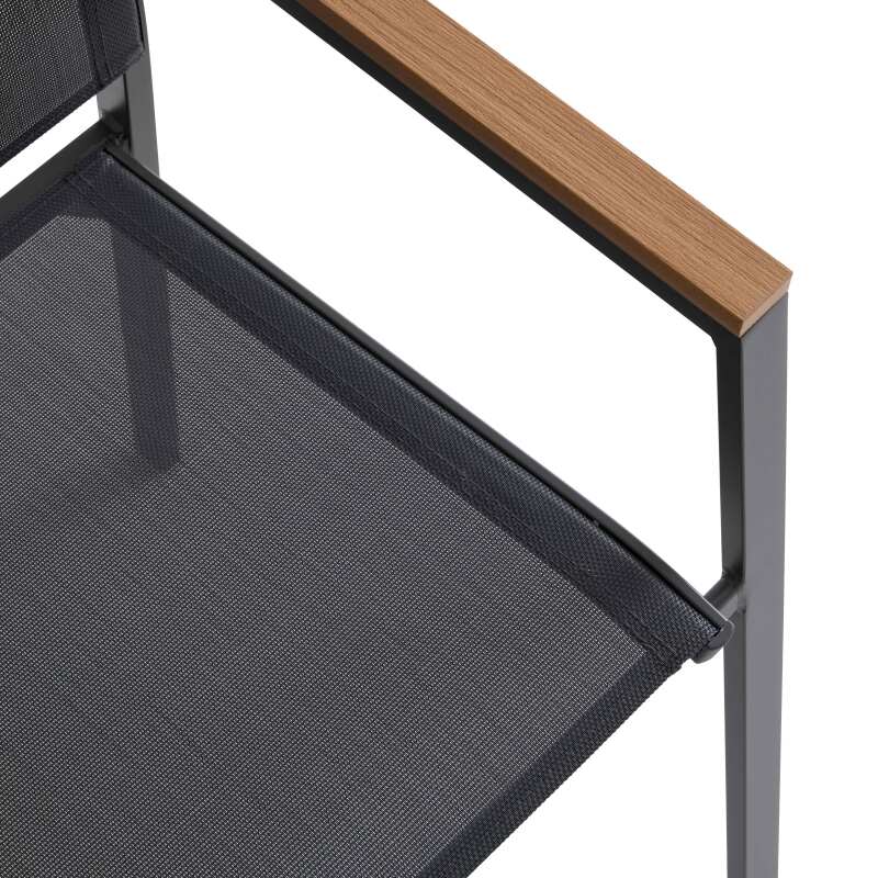 Mesa de jardín extensible rectangular en polimadera 180/220 cm con 6 sillas y 2 sillas con reposabrazos