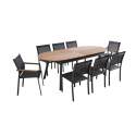 Mesa de jardín extensible rectangular en polimadera 220/280 cm con 8 sillas y 2 sillas con reposabrazos