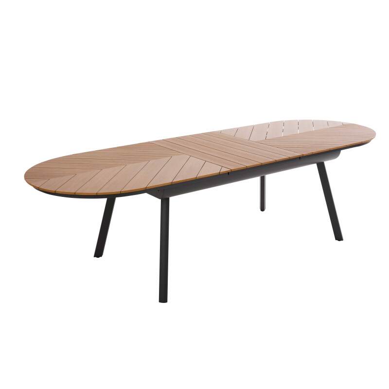 Mesa de jardín extensible rectangular en polimadera 220/280 cm con 8 sillas y 2 sillas con reposabrazos